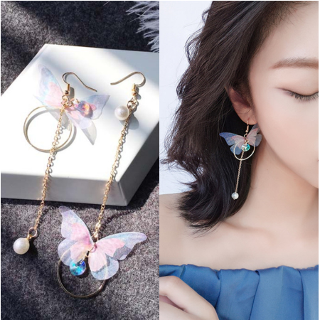 Bông tai hợp kim gắn bươm bướm đính ngọc trai giả xinh xắn