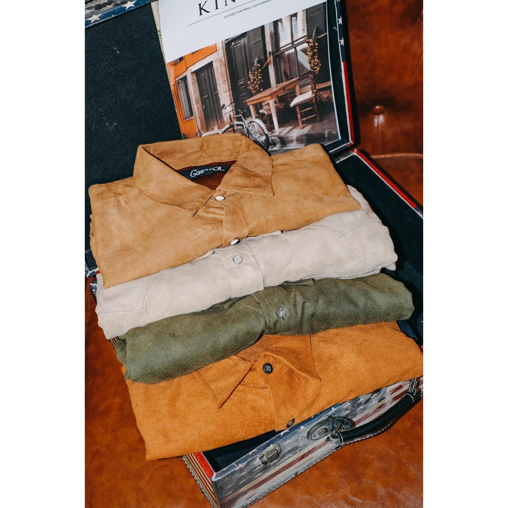 Áo sơ mi nhung tăm 2hand  vintage, retro, bụi bặm, phóng khoáng
