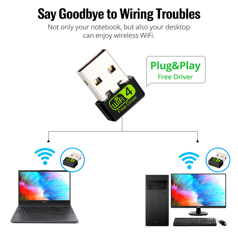 Đầu chuyển đổi WiFi HdoorLink mini không dây USB 2.0 thu phát mạng thẻ 2.4G 150Mbps cho máy tính xách tay Dongle