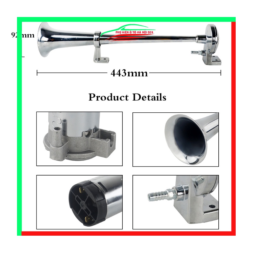 Còi sinh hơi ô tô 12V dài 45cm hợp kim mạ kẽm kèn đơn cường độ 150db