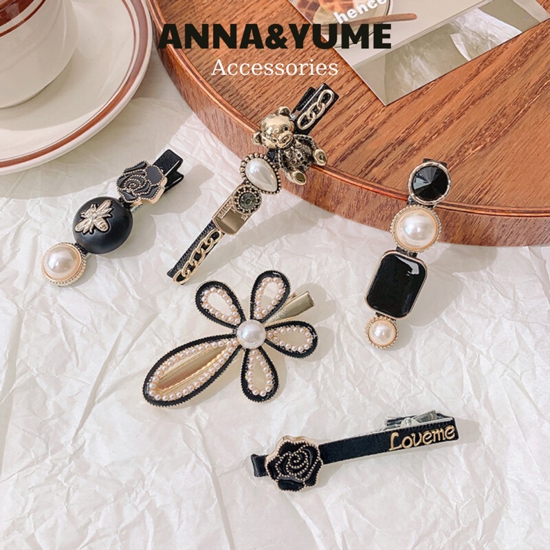 Kẹp tóc mái hình nơ, hình trái tim đính ngọc trai nhân tạo phong cách dễ thương Hàn Quốc cho nữ