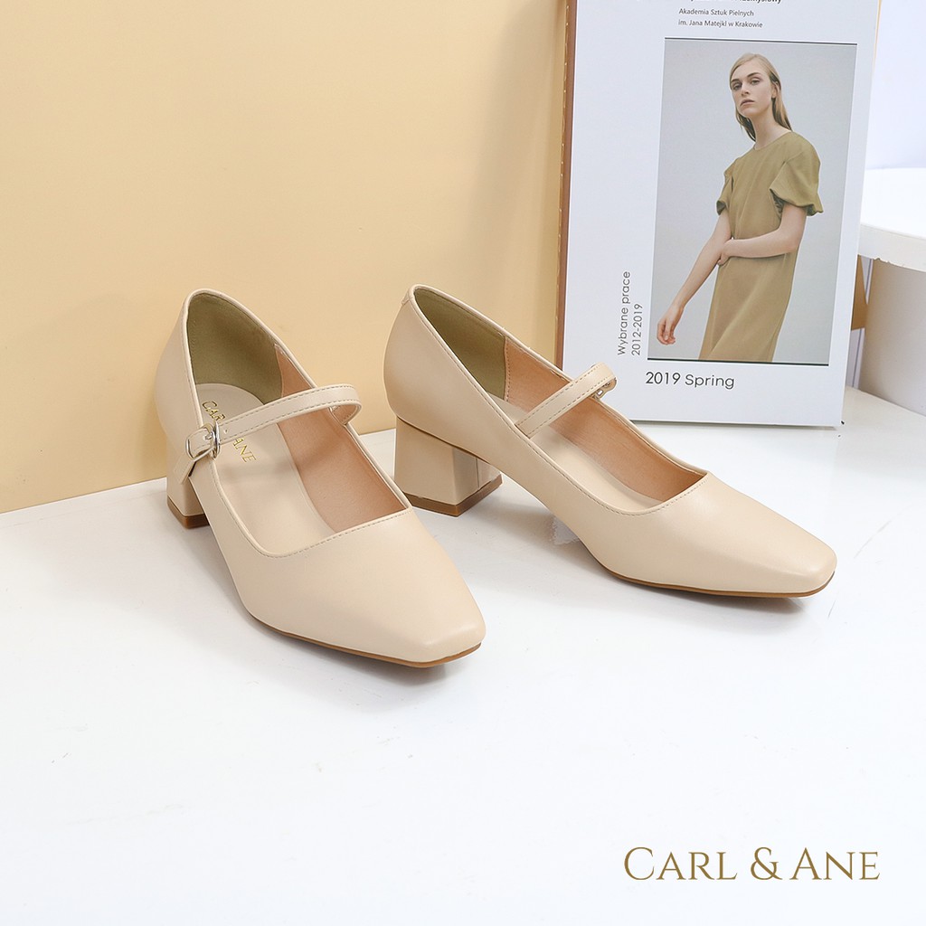 Carl & Ane - [Form lớn lùi 1 size] Giày cao gót thời trang nữ mũi vuông phối dây cao 5cm màu bò _ CP003 | BigBuy360 - bigbuy360.vn