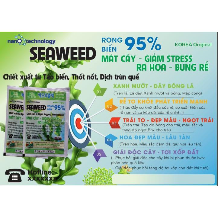 Rong biển 95% Mát cây, Giảm stress, Ra hoa, Bung rễ, Giải độc cây (SEAWEED)