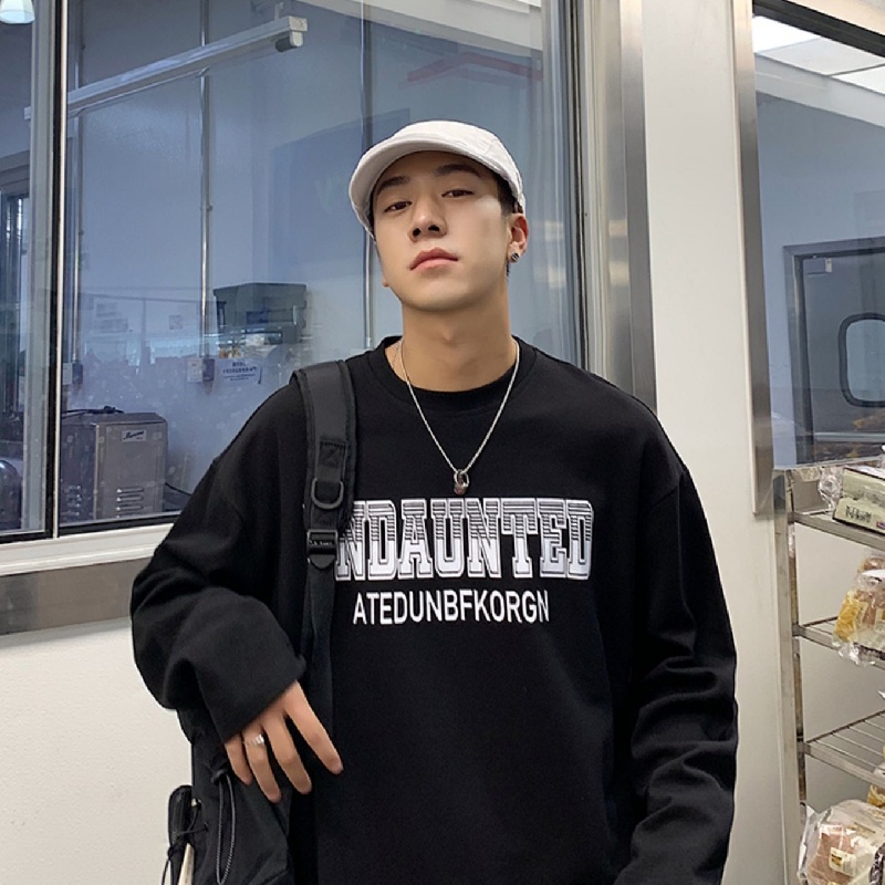 Áo thun tay dài dáng rộng in chữ phong cách Hàn Quốc thời trang cho nam size M-5XL