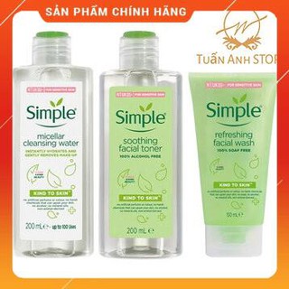 COMBO sửa rửa mặt simple + Toner simple + Tẩy Trang simple dành cho da nhạy cảm