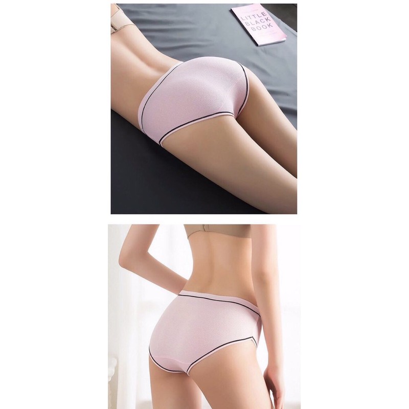 Quần Lót Cotton Tăm Viền Kẻ Phối Nơ Cao Cấp 028