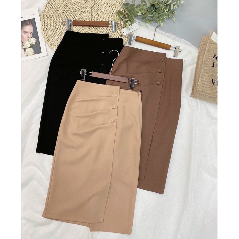 BÁN SỈ CHÂN VÁY VẠT CHÉO CÚC BỌC 3 MÀU CHO NỮ