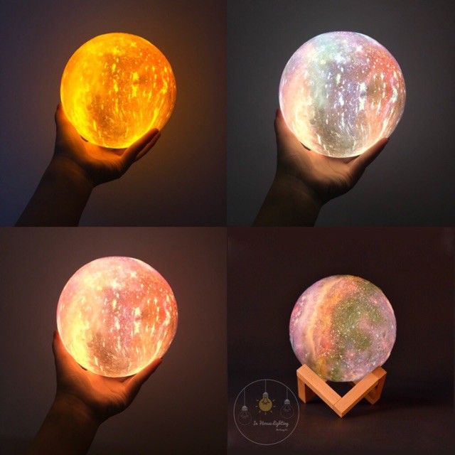 Đèn Ngủ Mặt Trăng ❤️FREE SHIP❤️ size 12-15-17-20cm(cảm biến) tặng kèm đế gỗ 16 màu cảm biến