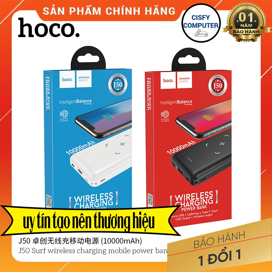 🌟CHÍNH HÃNG 🌟 Sạc Dự Phòng Hoco. J50 10.000mAh Màn Hình Led - Sạc Điện Thoại Không Dây - Full Kết Nối - Bảo Hành 12T
