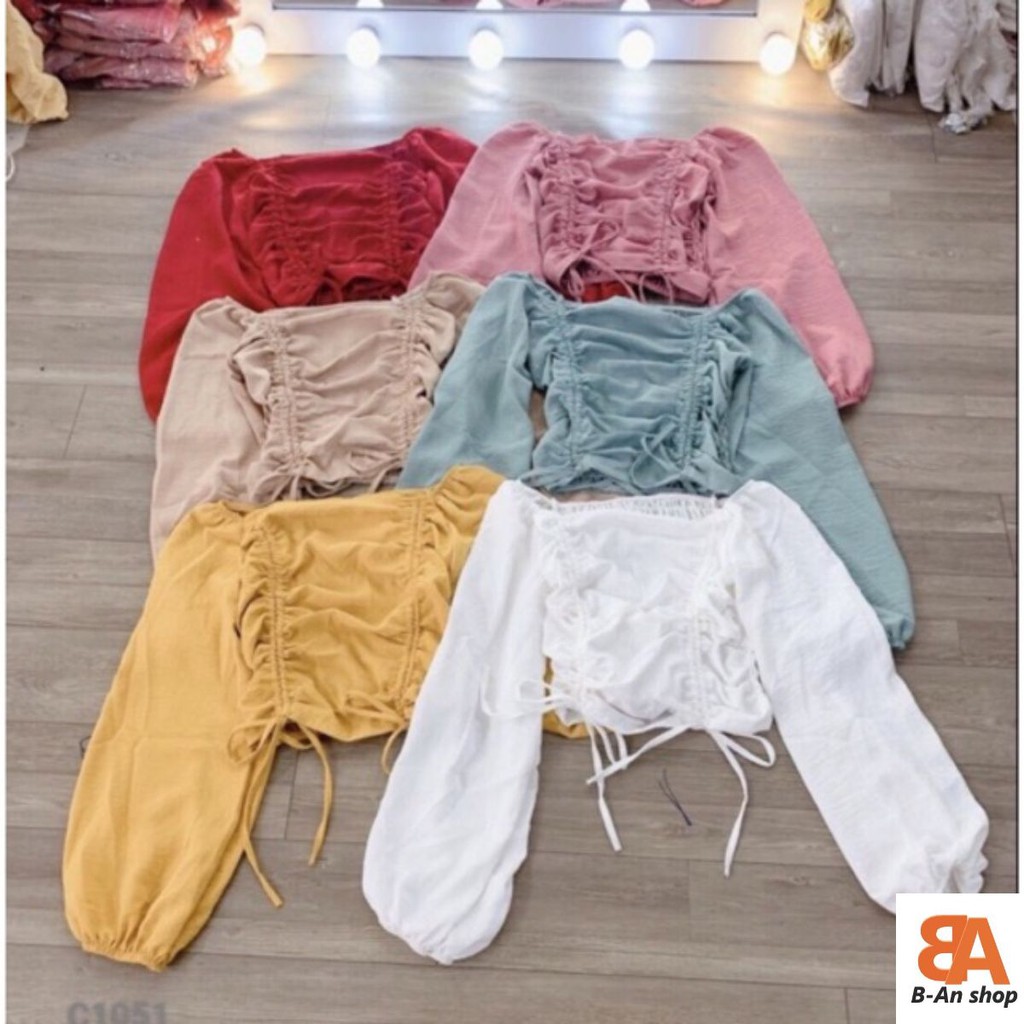 Áo kiểu chất voan rút dây 2 bên tay dài_áo croptop | WebRaoVat - webraovat.net.vn