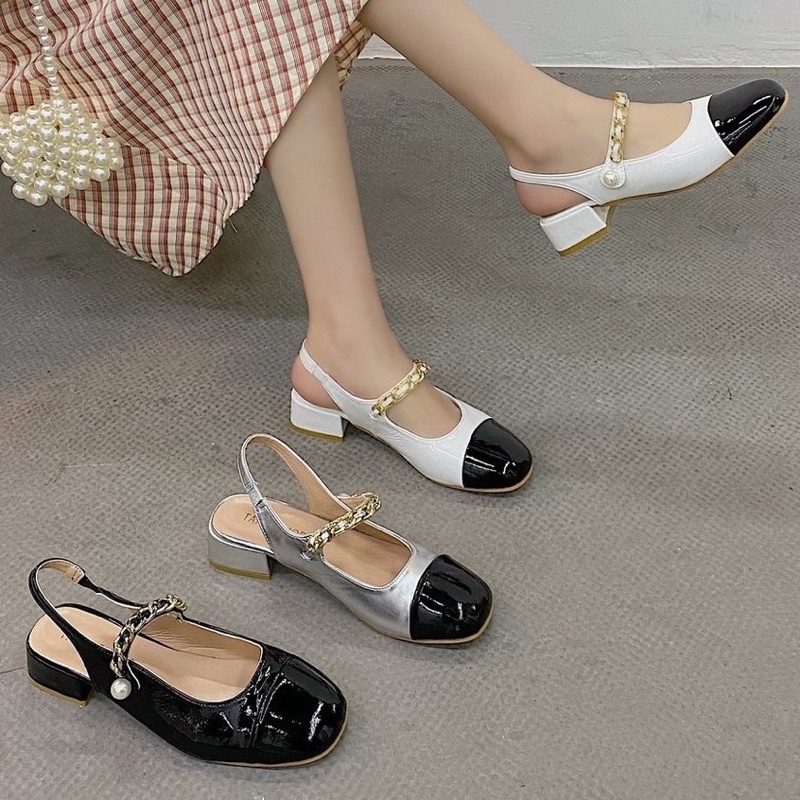 giày sandal Miu quai xích ngọc gót 3p (FULL BOX-3 màu)