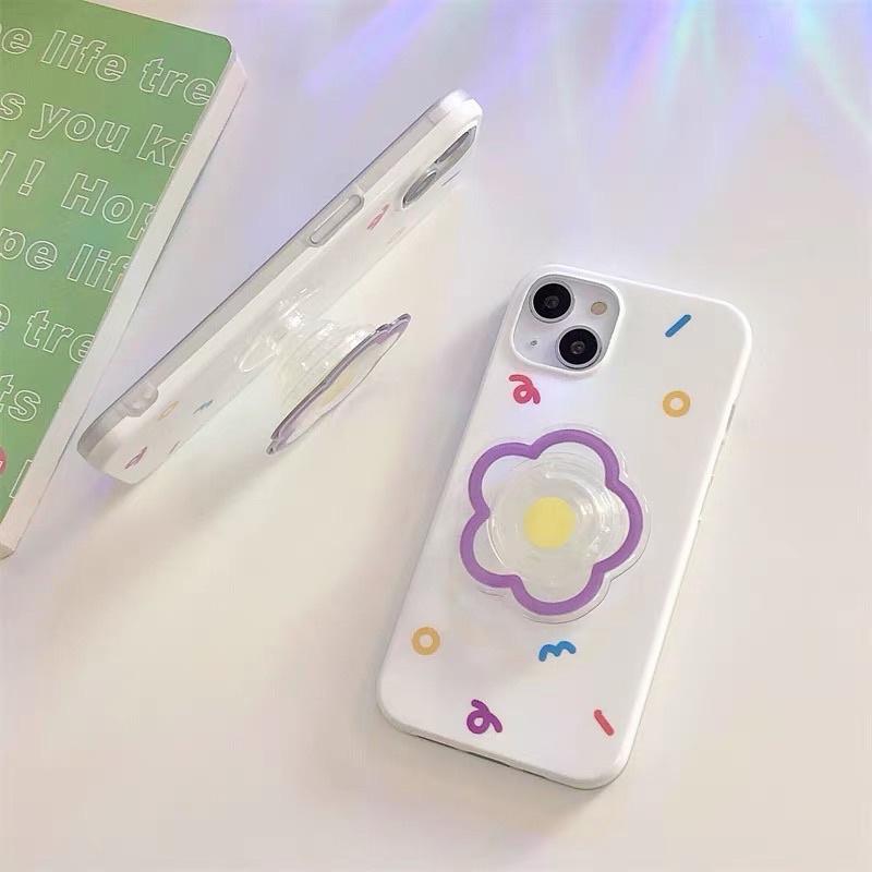 Ốp lưng iphone nền trắng kem kèm pop hoa tím