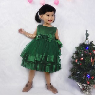 Đầm noel bé gái tùng phi màu xanh thông