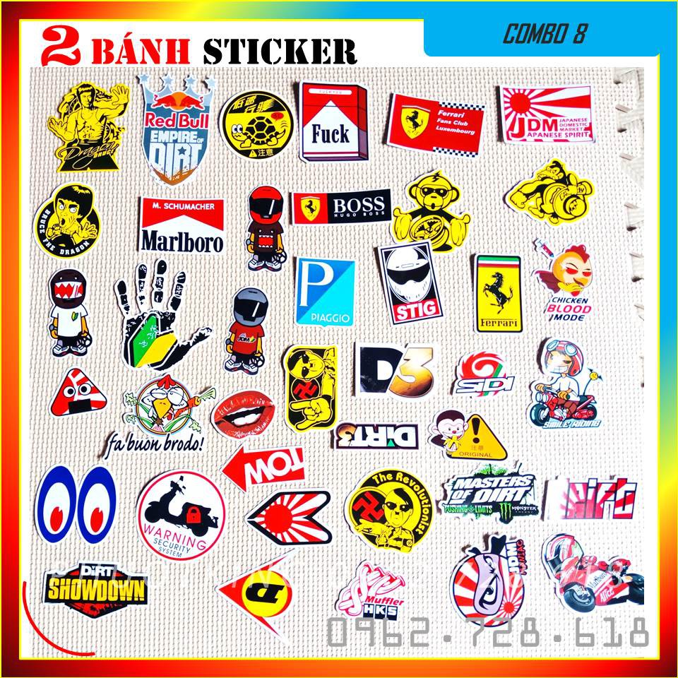 Sticker hãng xe đua, biker, motogp  - Combo 40 Sticker dán mũ bảo hiểm, sticker phượt
