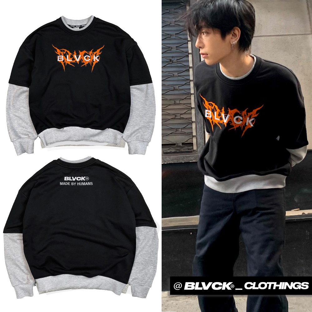 Áo nỉ tay dài BLVCK Double layer - Màu đen và xám