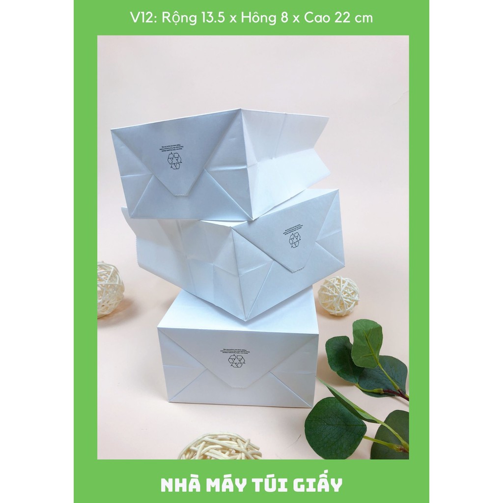 10 CHIẾC TÚI GIẤY KRAFT SIZE 12: 13.5x8x22 MÀU TRẮNG KHÔNG QUAI ( ẢNH THẬT)