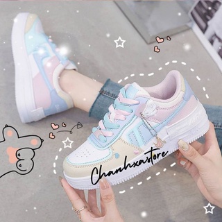 Giày thể thao nam nữ sneaker trắng gót đen đế cao basic