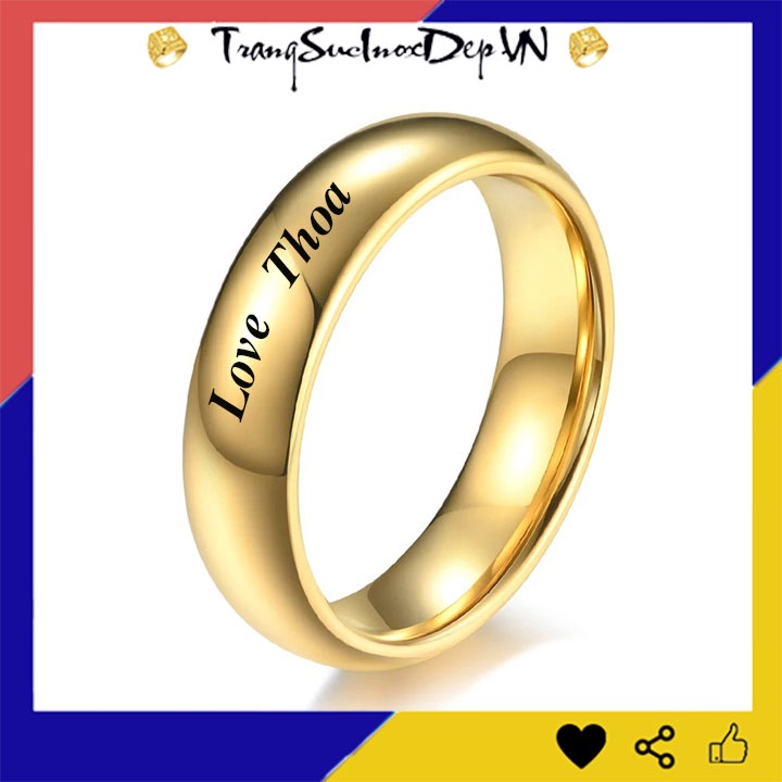 Nhẫn inox mạ vàng bảng mo tròn bản 4mm, khắc tên theo yêu cầu - Tặng hộp đựng xinh xắn