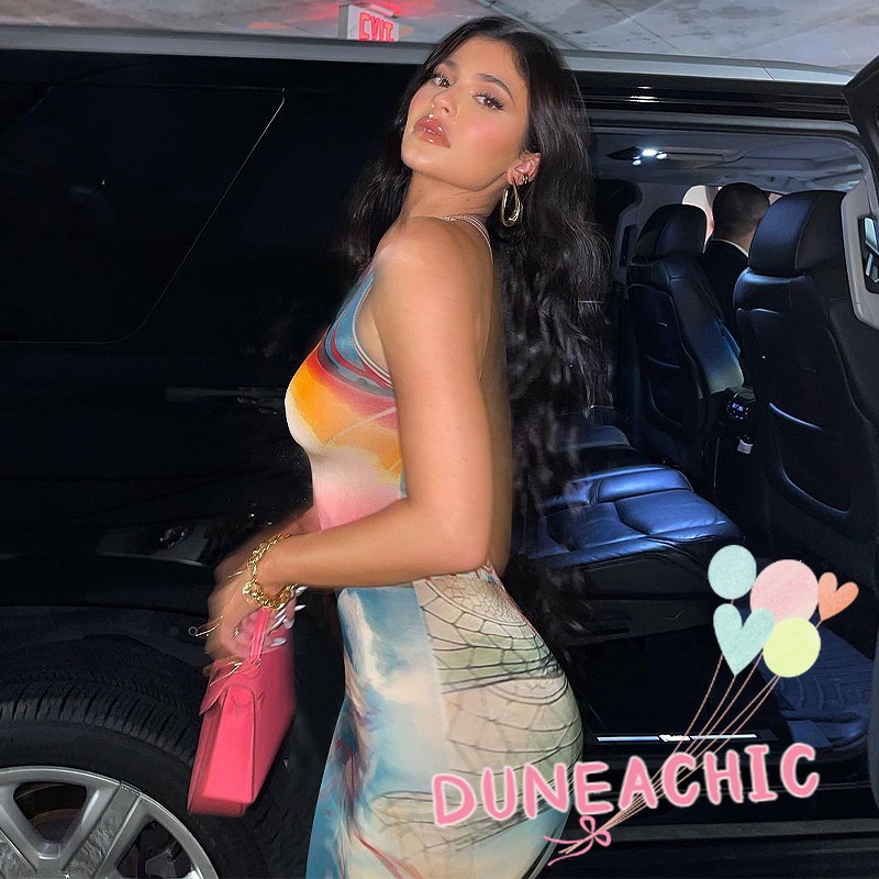 DUNEA Đầm Tank Top Hở Lưng In Họa Tiết Thời Trang Cho Nữ