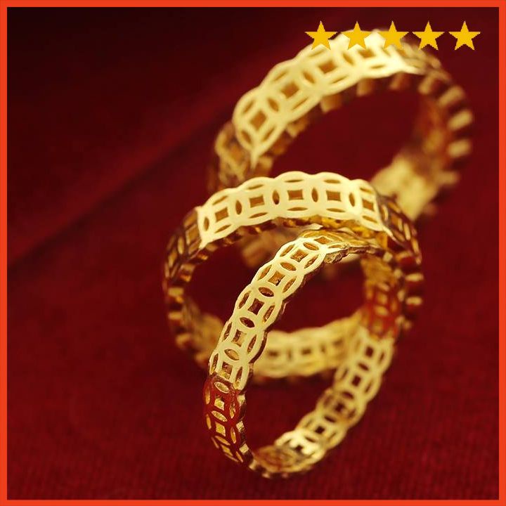 Nhẫn Kim Tiền Titan Xi Mạ Vàng 24k Cao Cấp - Trang Sức Hava Hong Kong