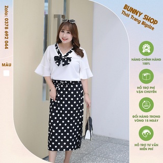 ABEO001 - Áo béo tay loe nơ chấm bi cho người béo mập, mũm mĩm bigsize che bụng mỡ cho người từ 40kg - 130kg