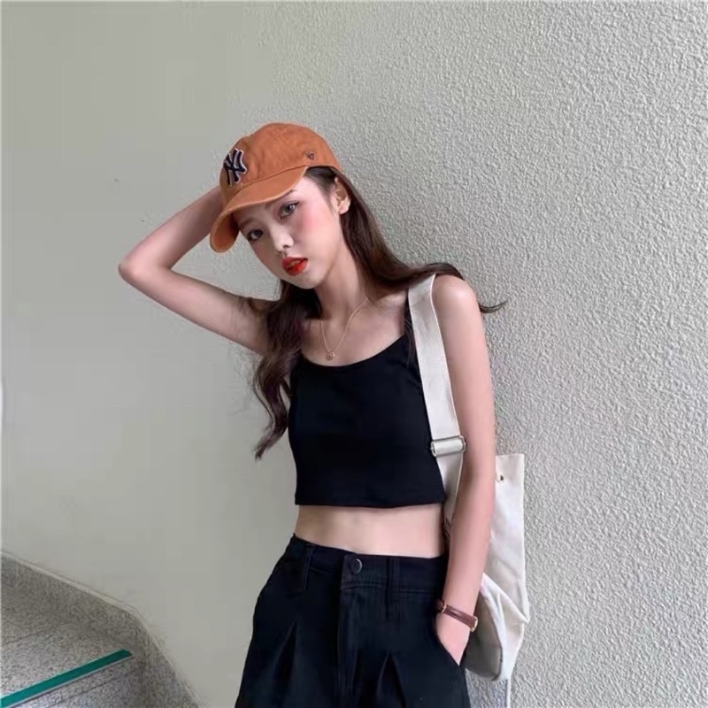 Áo 2 dây trơn dáng ngắn, Áo croptop hai dây chất thun cotton mịn mát