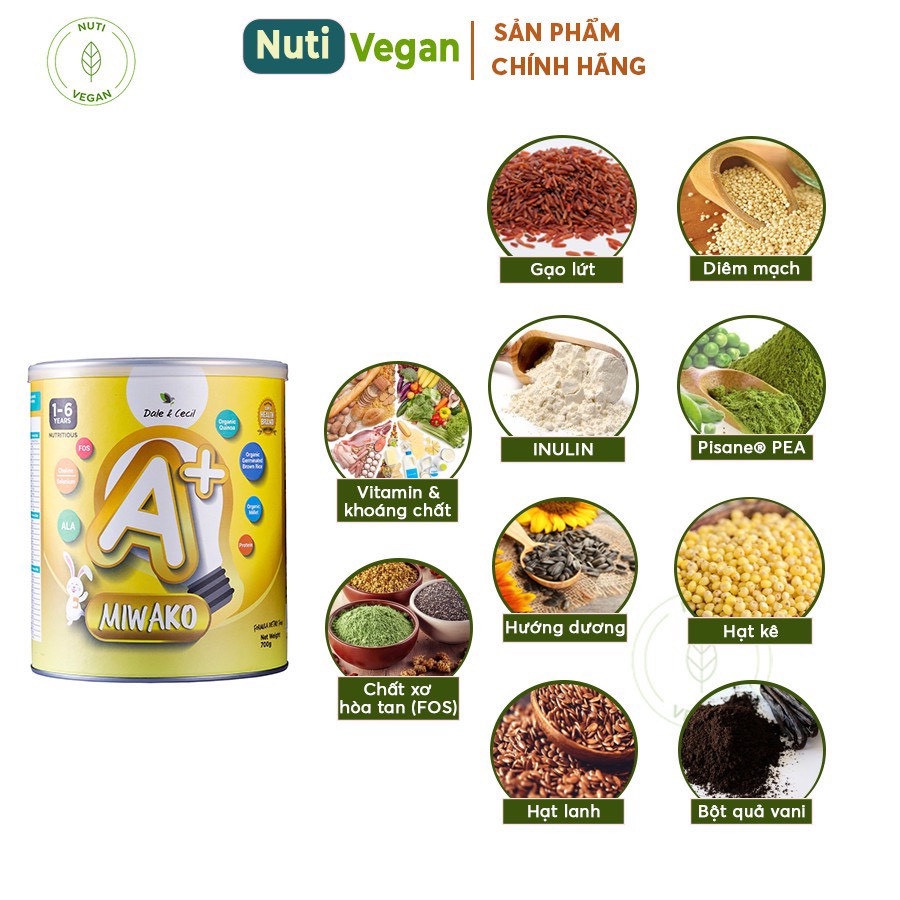 Sữa Thực vật Hữu Cơ MIWAKO A+ Vị Vani tự nhiên - Giúp Cải Thiện Giấc Ngủ Và Hệ Tiêu Hóa Cho B