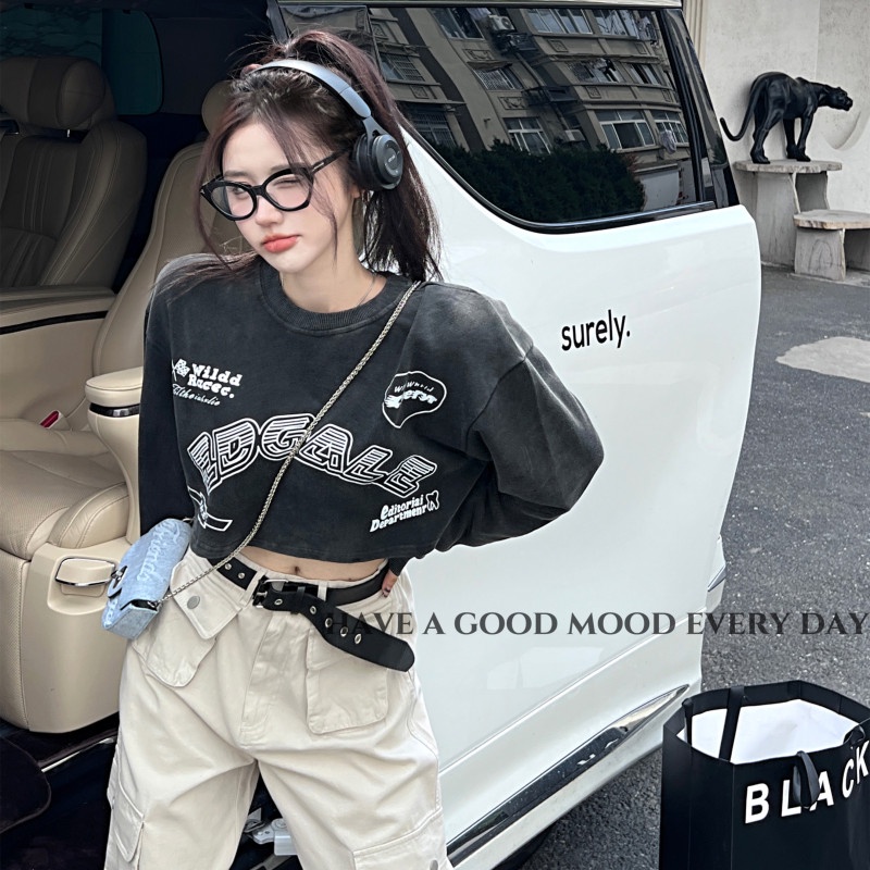 Áo Croptop Tay Dài Thời Trang Đường Phố Cá Tính Cho Nữ