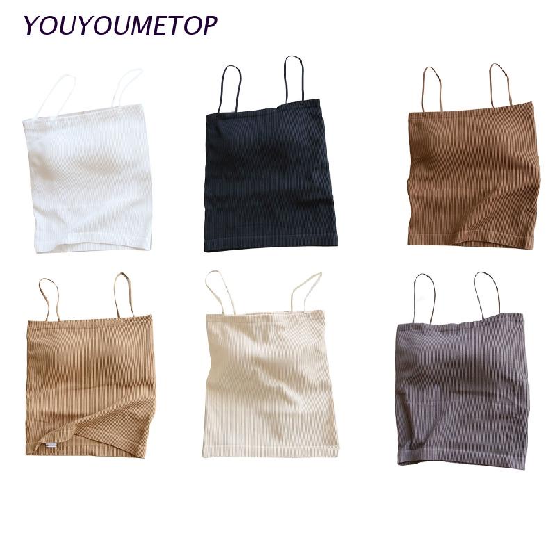 Áo Croptop Hai Dây Dệt Kim Mỏng Có Đệm Ngực Màu Trơn Thời Trang Mùa Hè Cho Nữ