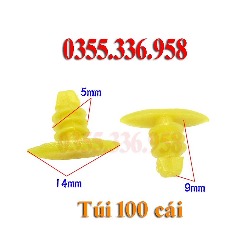 Vít chốt Nhựa ron cửa 5mm Loại màu vàng Túi 100 cái chuyên dùng phổ thông cho xe hơi ô tô đường kính thân 5mm (Sỉ lỗ)