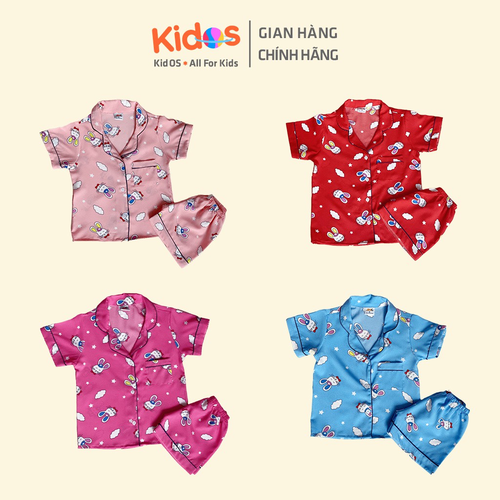 Đồ bộ Pijama lụa trẻ em cao cấp KidOS thoáng mát cho bé trai và bé gái từ 1 – 14 tuổi họa tiết thỏ trắng đẹp