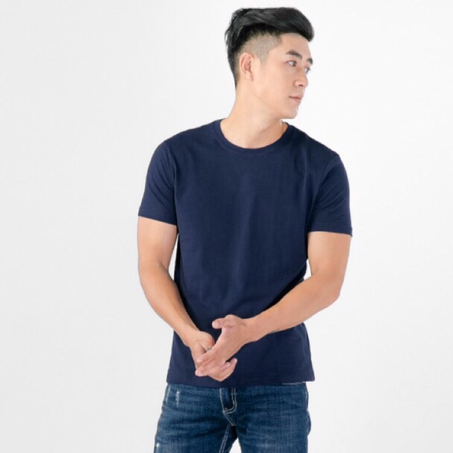 Áo thun trơn nam cao cấp 100% cotton màu xanh đen (thoát nhiệt, bền màu, thấm hút mồ hôi)