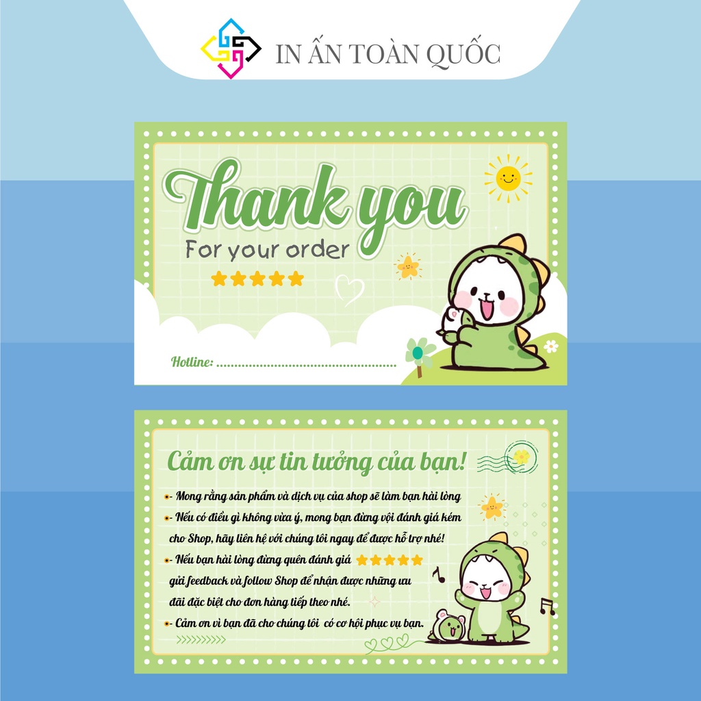 100 cái Thiệp cảm ơn, thankyoucard, thẻ cảm ơn, giấy dày, size 9x5.4cm