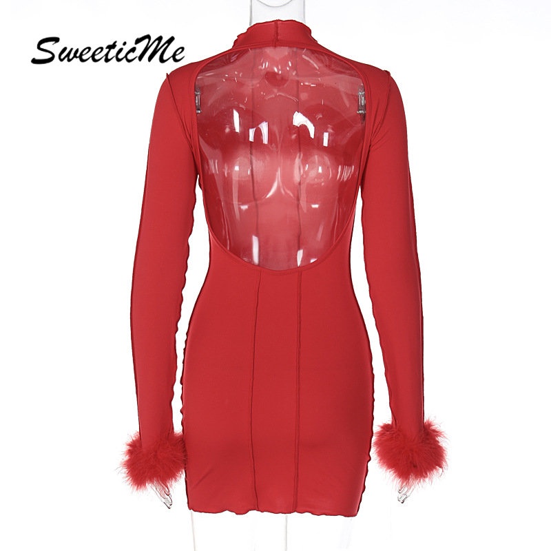 Đầm Tay Dài Hở Lưng Dáng Ôm Màu Trơn Thời Trang   Quyến Rũ Cho Nữ