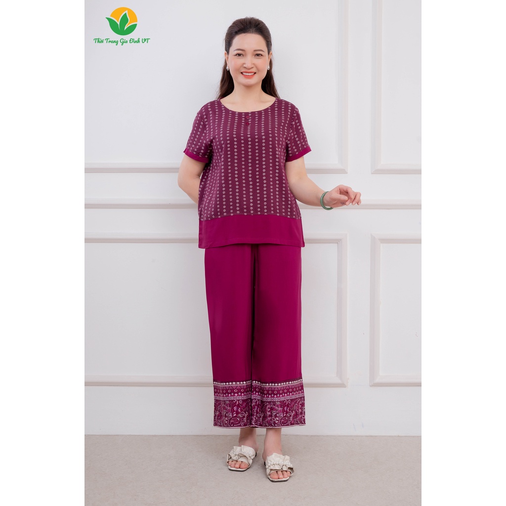 Bộ mặc nhà trung niên xuân hè Việt Thắng, quần dài, áo cộc tay, chất Lanh B06.2219