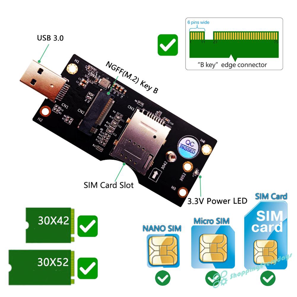 Card Chuyển Đổi Ngff M2 Sang Usb 3.0 W / Sim 8pin 3g / 4g / 5g