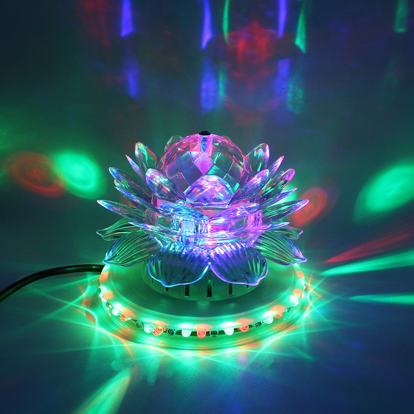 Đèn led Sân Khấu Hình Hoa Sen Pha Lê Xoay Tự Động Có Phích Cắm Di Động Trang Trí Tiệc Cưới / Giáng Sinh