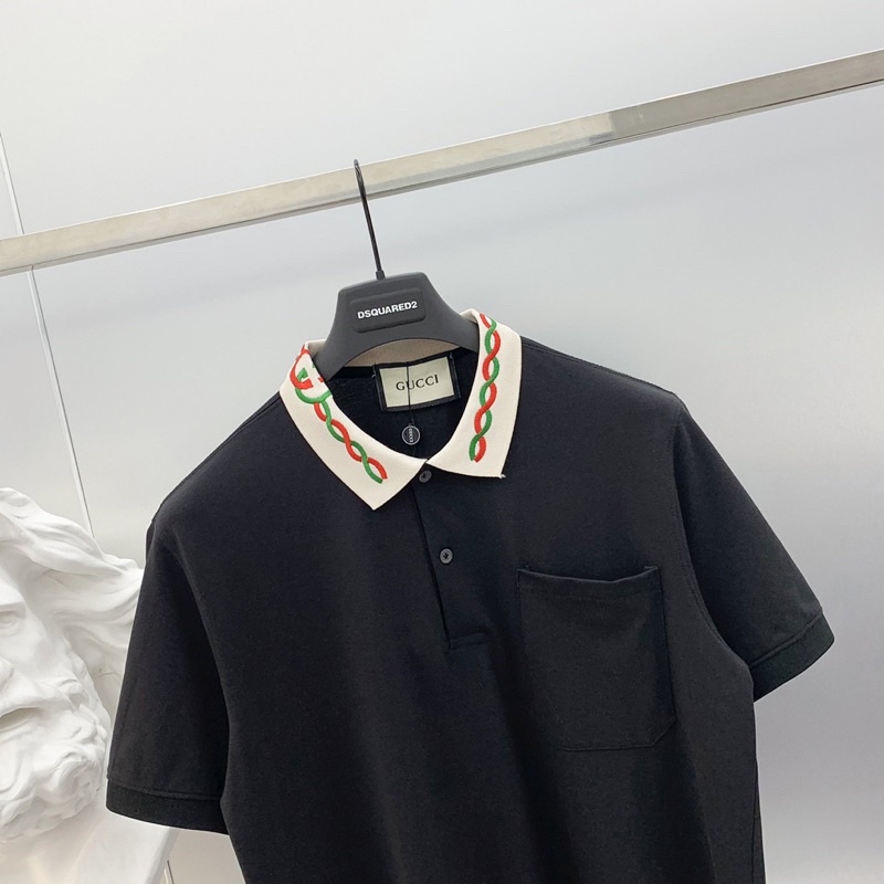 Áo Polo nam cotton gai pha cổ chun màu thêu dây chữ GG PL04P