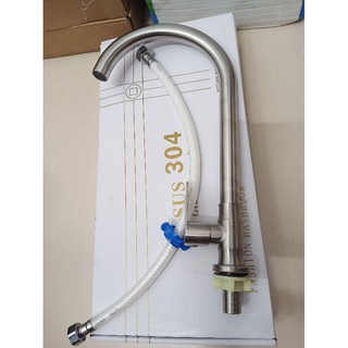 Vòi nước rửa chén lạnh inox sus 304 fi 24, tay gạt chắc chắn. tặng kèm dây cấp nước