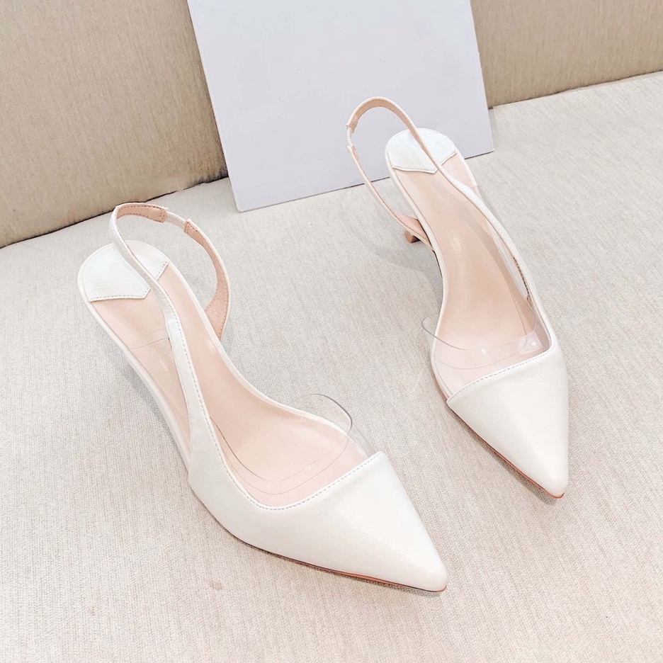 Giày cao gót sandal bít mũi màu đen, gót nhọn 6p phối mica xinh xắn OCNHI18