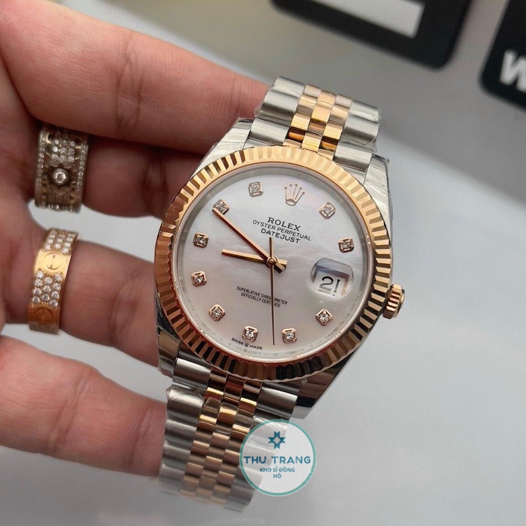 Đồng hồ nam Rolex đồng hồ cơ Automatic máy nhật mẫu mặt KHẢM TRAI dây demi size 39-40mm