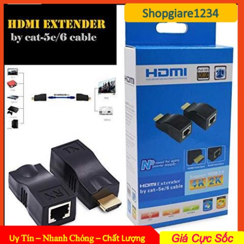 Bộ nối dài HDMI Extender 30m bằng dây lan RJ45, chuẩn 4K