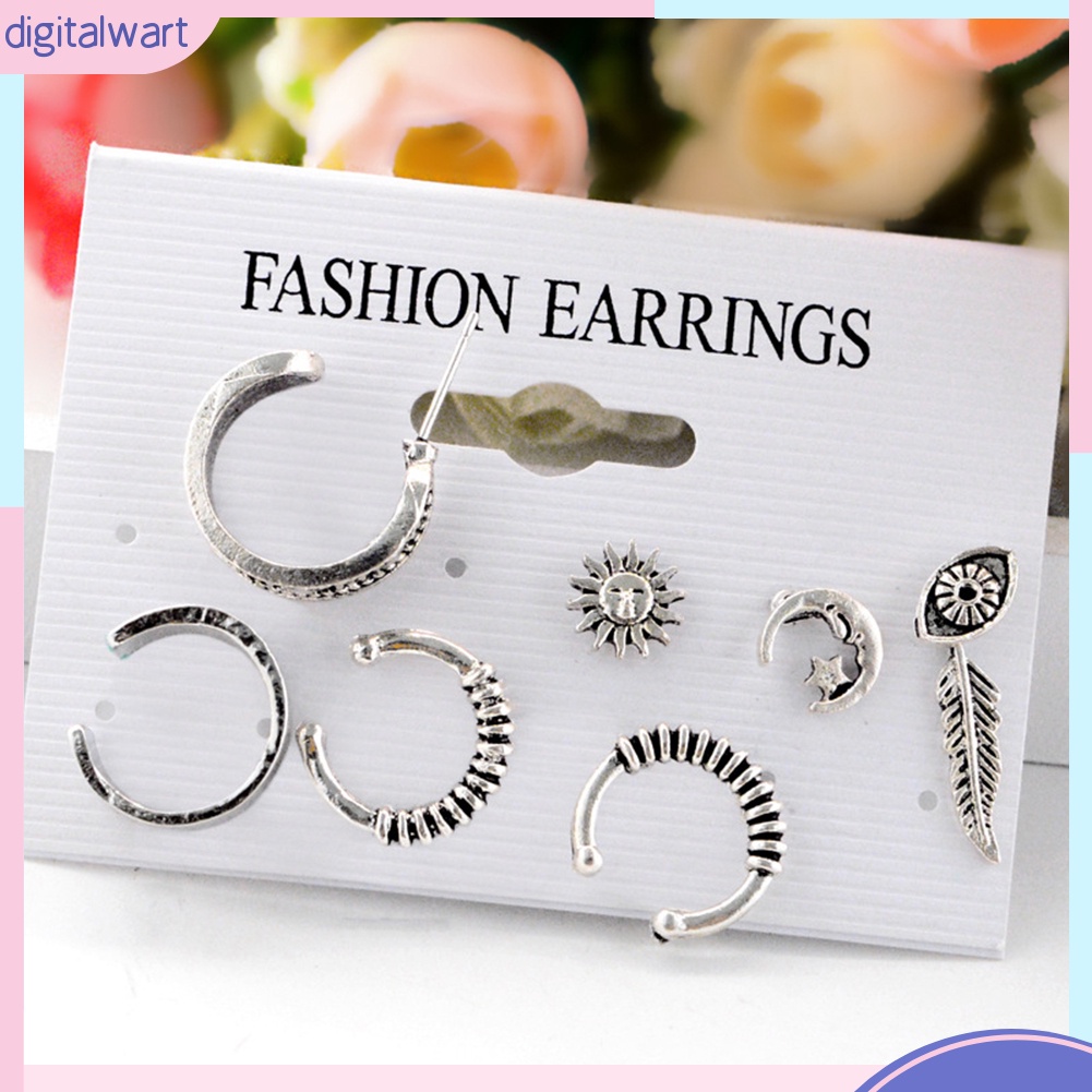 Set 7 khuyên vành tai thiết kế đơn giản phong cách retro độc đáo cá tính dành cho nữ