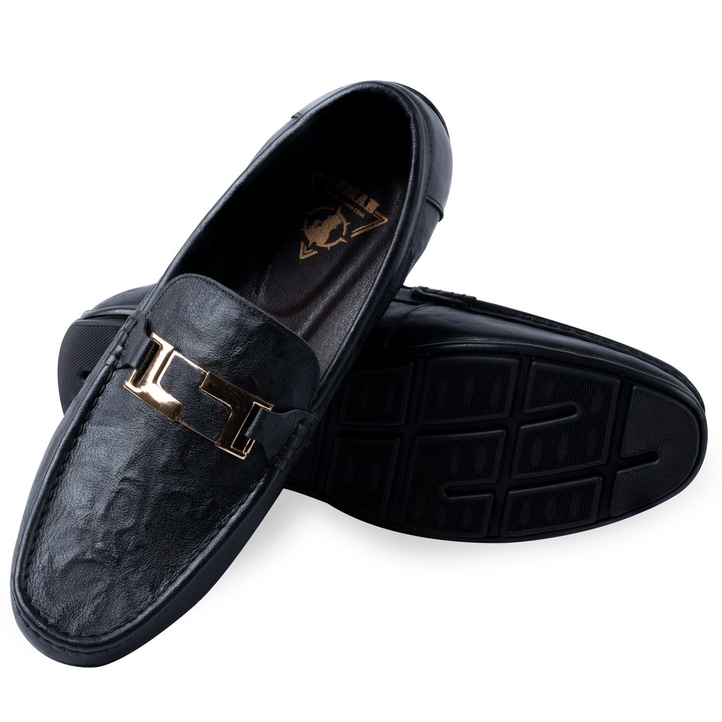 Giày lười nam da bò thật Loafer dập vân da có khóa VSMAN giày mọi nam công sở đế đúc siêu bền hợp gu thời trang - HHG001