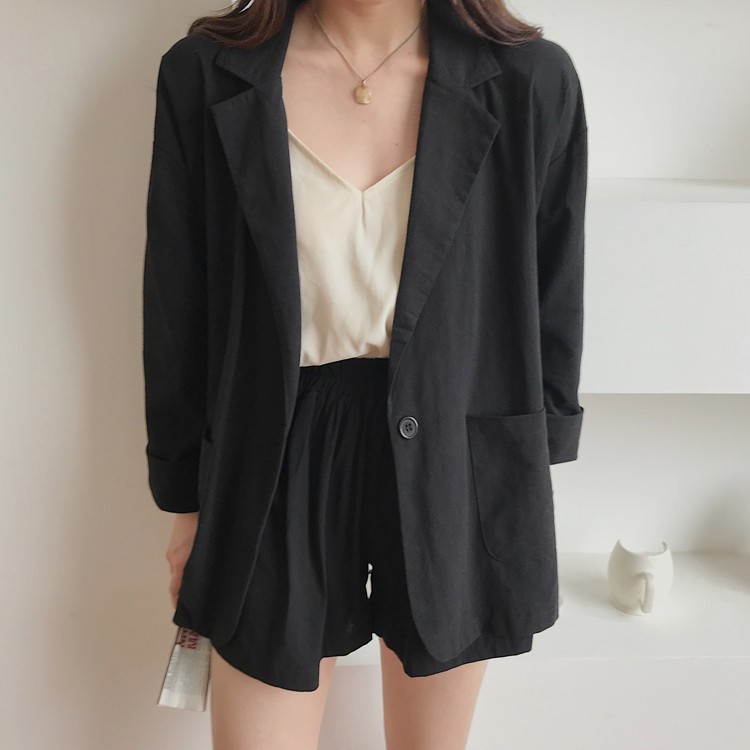 Ảnh thật 3 hình cuối-Set áo Blazer mỏng mùa hè kèm quần sooc công sở