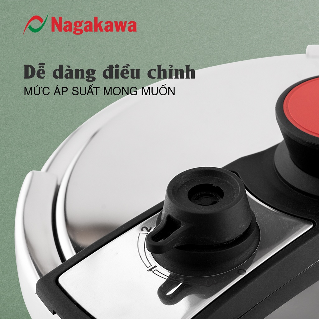 Nồi áp suất Nagakawa NAG1473 (7L) - Dùng được trên tất cả loại bếp - Lòng nồi inox 304, van kép 3 cấp- Hàng chính hãng