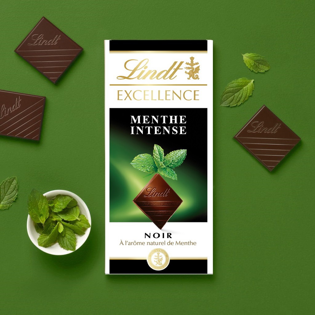 Socola đen vị bạc hà 100g - Chocolate Lindt Excellence Noir Menthe Intense (Sô cô la nhập khẩu Pháp)