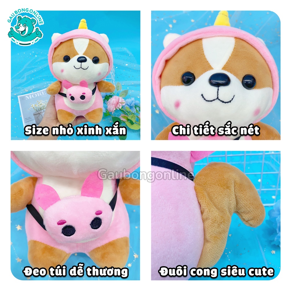 Gấu Bông Chó Shiba Cosplay mềm mịn size nhỏ 25 cm. Hàng cao cấp cho trẻ nhỏ.