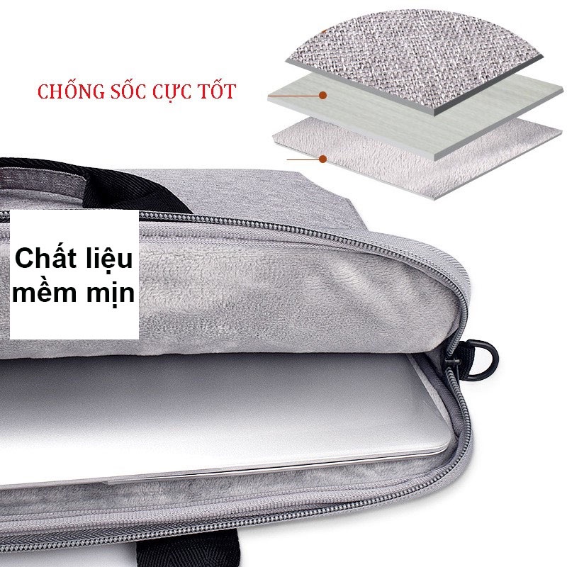 Túi chống sốc Laptop Macbook, cặp đựng laptop 15.6, 14.1, 13.3 inch, nhiều ngăn có tay xách và quai mang