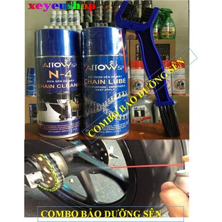 Combo chai xịt bôi trơn, vệ sinh sên Chain Lube ARROW 400ml, bàn chải.